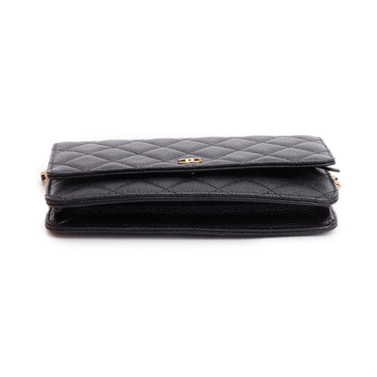 Chanel Black Quilted Caviar Leather Classic Wallet on Chain