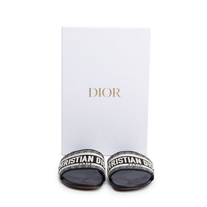 Christian Dior Black Embroidered Cotton Heeled Dway Slide, Size 38.5