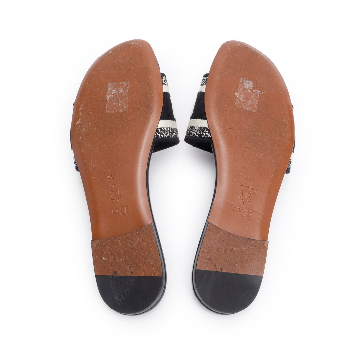 Christian Dior Black Embroidered Cotton Heeled Dway Slide, Size 38.5