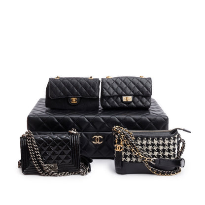 Chanel Black Lambskin Calfskin Leather Tweed Success Story Trunk Set Of 4 mini Bags