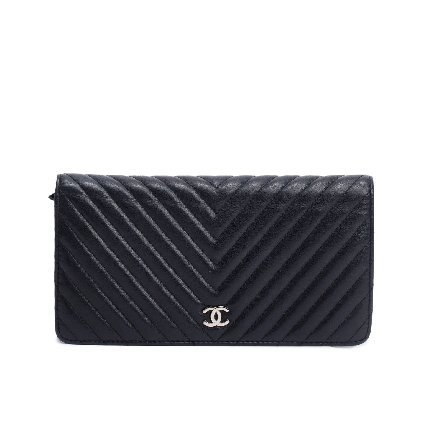 Chanel Black Lambskin Chevron Bi-Fold Wallet