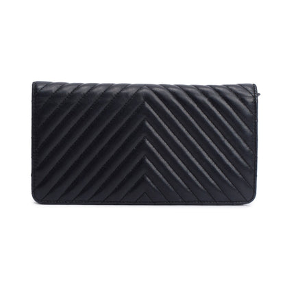 Chanel Black Lambskin Chevron Bi-Fold Wallet