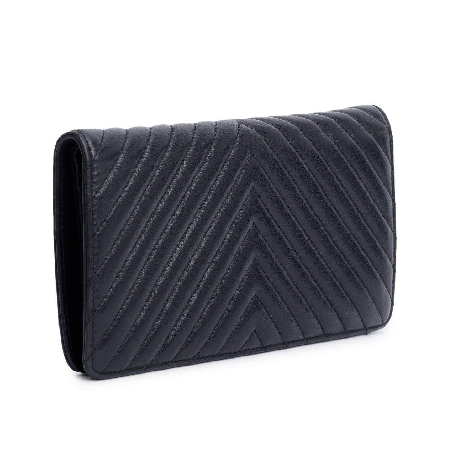 Chanel Black Lambskin Chevron Bi-Fold Wallet