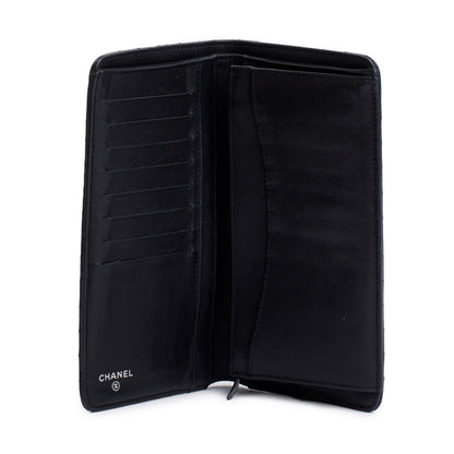 Chanel Black Lambskin Chevron Bi-Fold Wallet