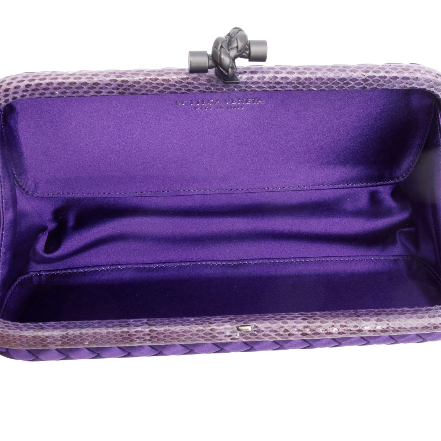 Bottega Veneta Purple Satin Ayers Intreccio Impero Stretch Knot Clutch
