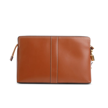 Celine 2024 Tan Shiny Calfskin Leather Lock Toiletry Pouch