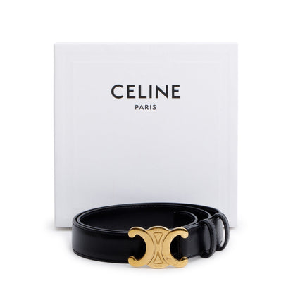 Celine 2022 Black Taurillon Leather Medium Triomphe 25 MM Belt, Size 75