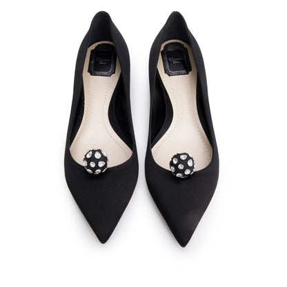 Christian Dior Black Satin Comete Flat Shoes, Size 39.5