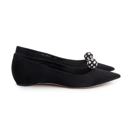 Christian Dior Black Satin Comete Flat Shoes, Size 39.5