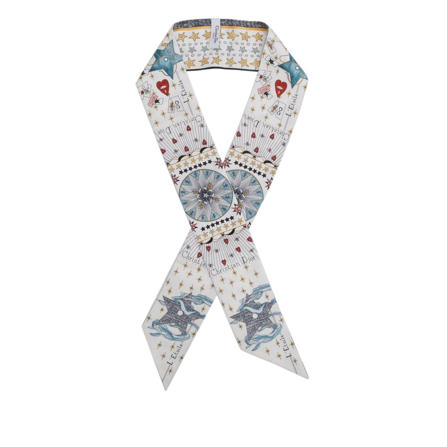 Christian Dior White Multicolor L' Etoile Silk Twilly