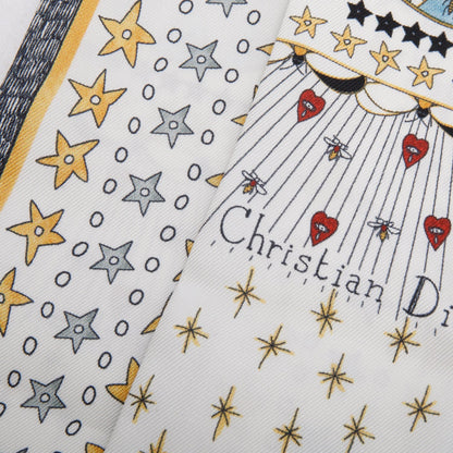 Christian Dior White Multicolor L' Etoile Silk Twilly
