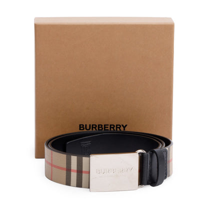 Burberry Biege Check Canvas Logo Plaque Buckle Belt 95 38