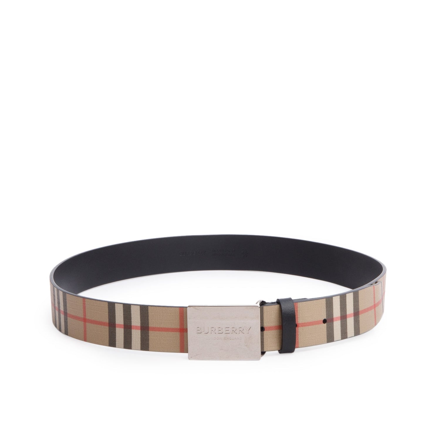 Burberry Biege Check Canvas Logo Plaque Buckle Belt 95 38