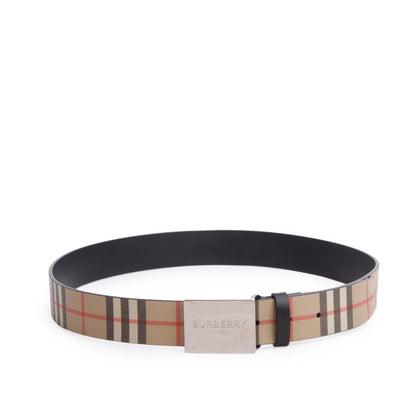 Burberry Biege Check Canvas Logo Plaque Buckle Belt 95 38