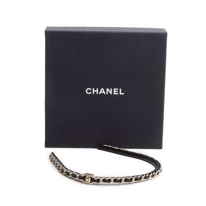Chanel Black Leather Interlocking CC Chain-Link Head Band