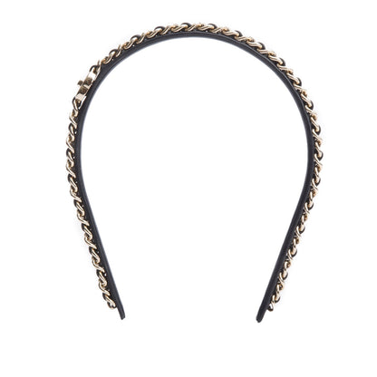Chanel Black Leather Interlocking CC Chain-Link Head Band