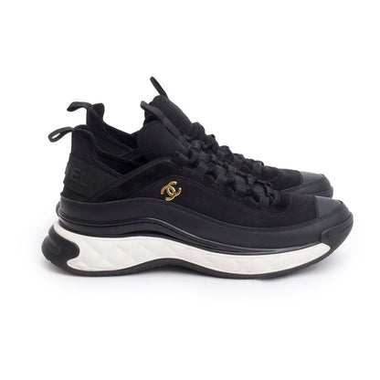 Chanel Black Canvas Calfskin Leather Trim CC Logo Sneakers, Men's Size 42