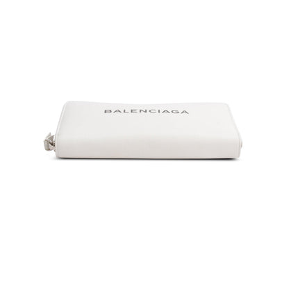 Balenciaga White Calfskin Leather Cash Continental Zip Wallet