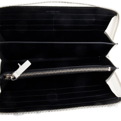 Balenciaga White Calfskin Leather Cash Continental Zip Wallet