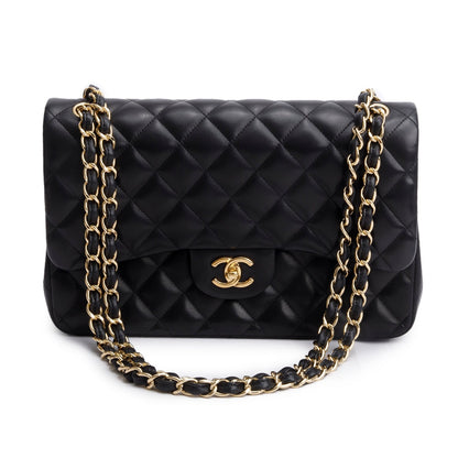 Chanel Black Quilted Lambskin Leather Classic Jumbo Double Flap Bag