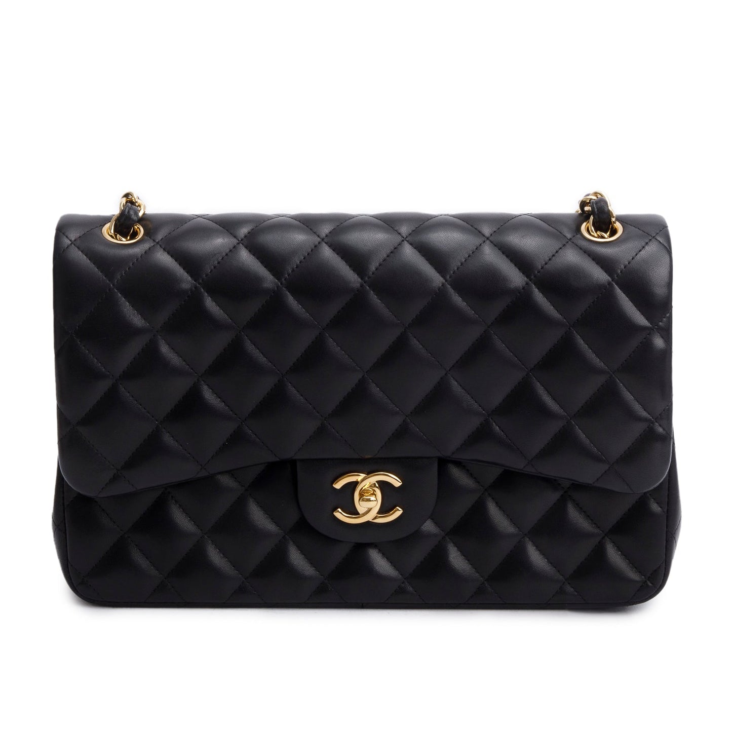 Chanel Black Quilted Lambskin Leather Classic Jumbo Double Flap Bag
