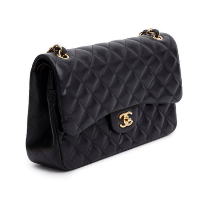 Chanel Black Quilted Lambskin Leather Classic Jumbo Double Flap Bag