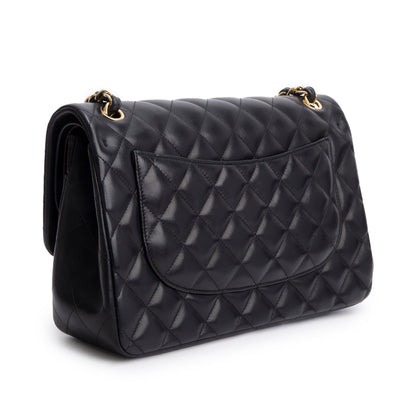 Chanel Black Quilted Lambskin Leather Classic Jumbo Double Flap Bag