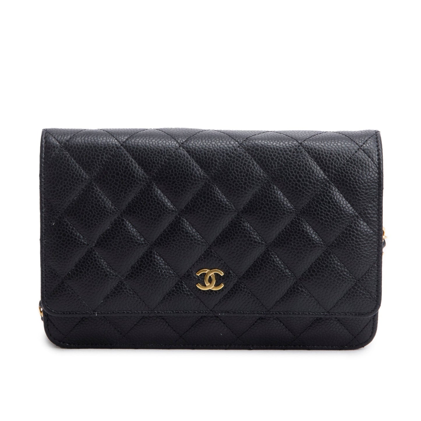 Chanel Black Quilted Caviar Leather Classic Wallet on Chain
