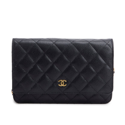 Chanel Black Quilted Caviar Leather Classic Wallet on Chain