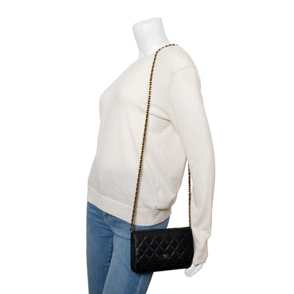 Chanel Black Quilted Caviar Leather Classic Wallet on Chain