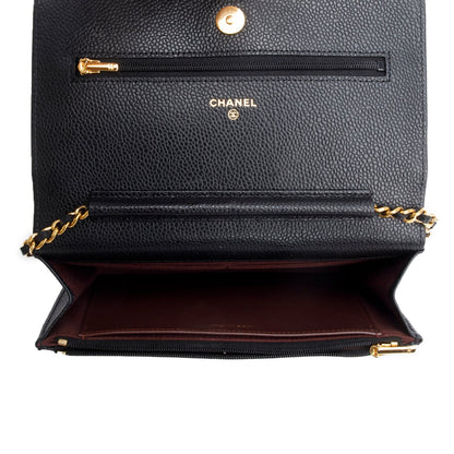Chanel Black Quilted Caviar Leather Classic Wallet on Chain