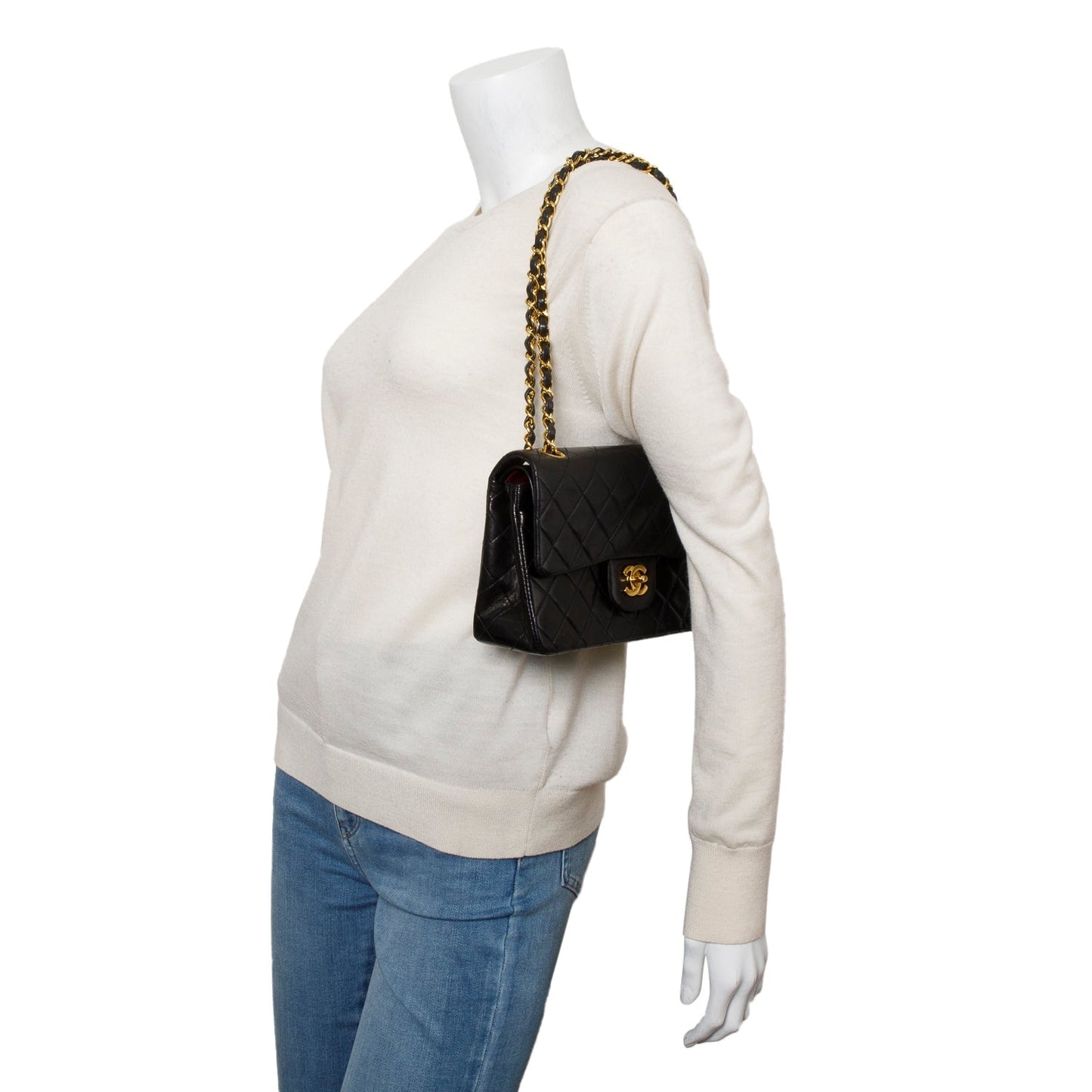 Chanel Vintage Black Quilted Lambskin Leather Classic Medium Double Flap Bag