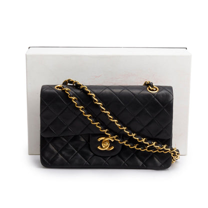 Chanel Vintage Black Quilted Lambskin Leather Classic Medium Double Flap Bag