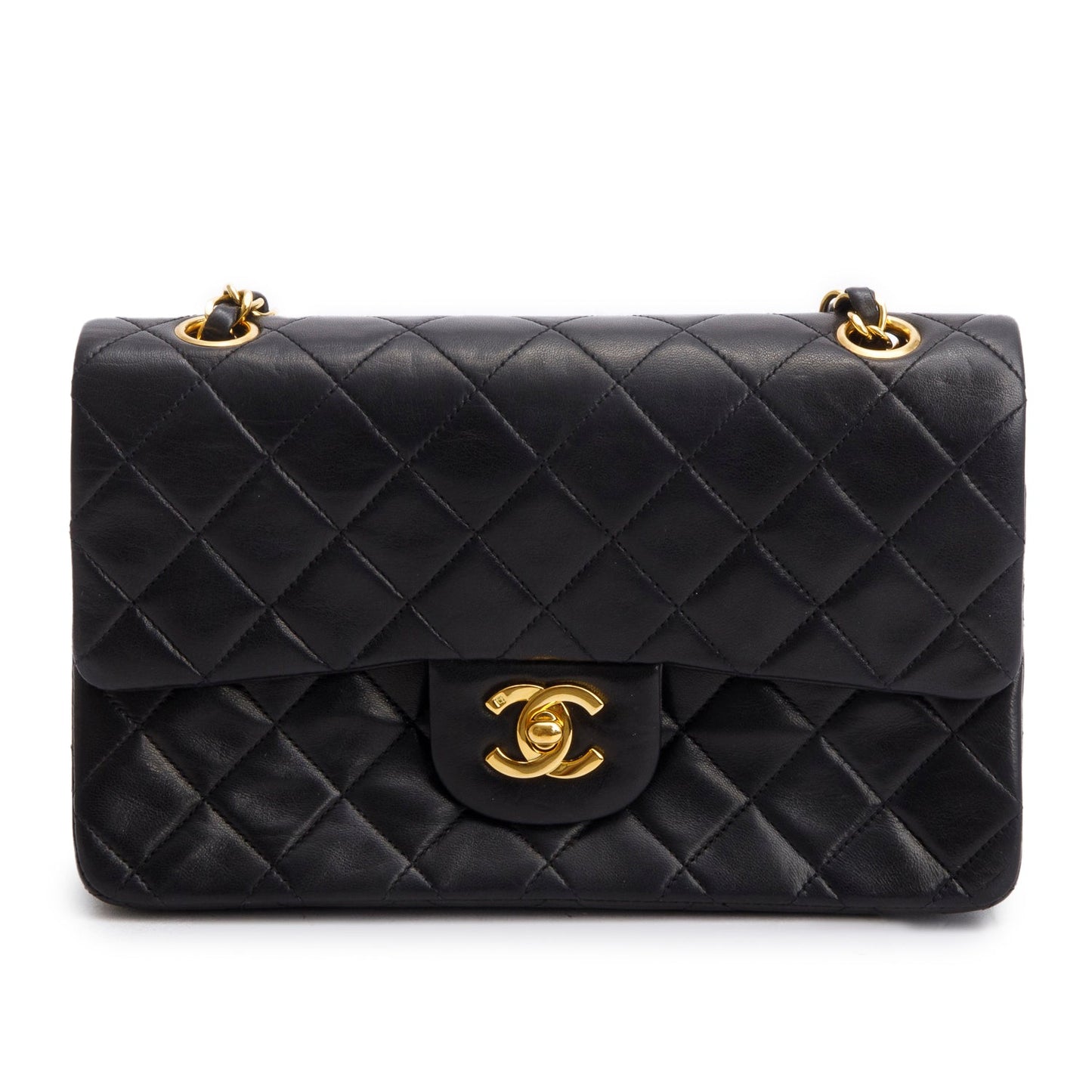 Chanel Vintage Black Quilted Lambskin Leather Classic Medium Double Flap Bag