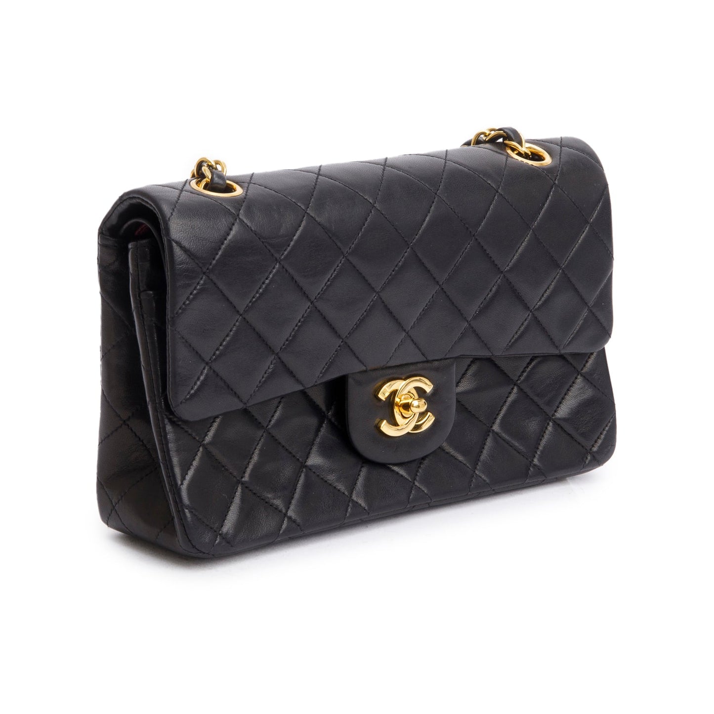Chanel Vintage Black Quilted Lambskin Leather Classic Medium Double Flap Bag