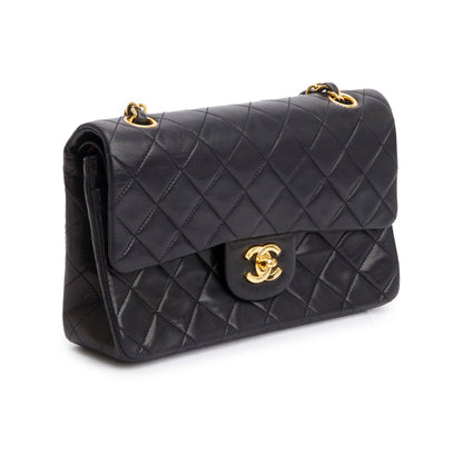 Chanel Vintage Black Quilted Lambskin Leather Classic Medium Double Flap Bag