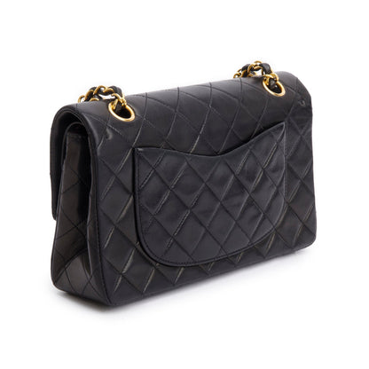 Chanel Vintage Black Quilted Lambskin Leather Classic Medium Double Flap Bag