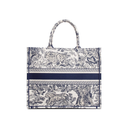 Christian Dior 2024 Large Ecru and Blue Toile de Jouy  Embroidery Canvas Book Tote