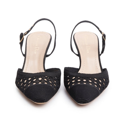 Christian Dior Black Mesh Fabric Capture Slingback Pumps, Size 37
