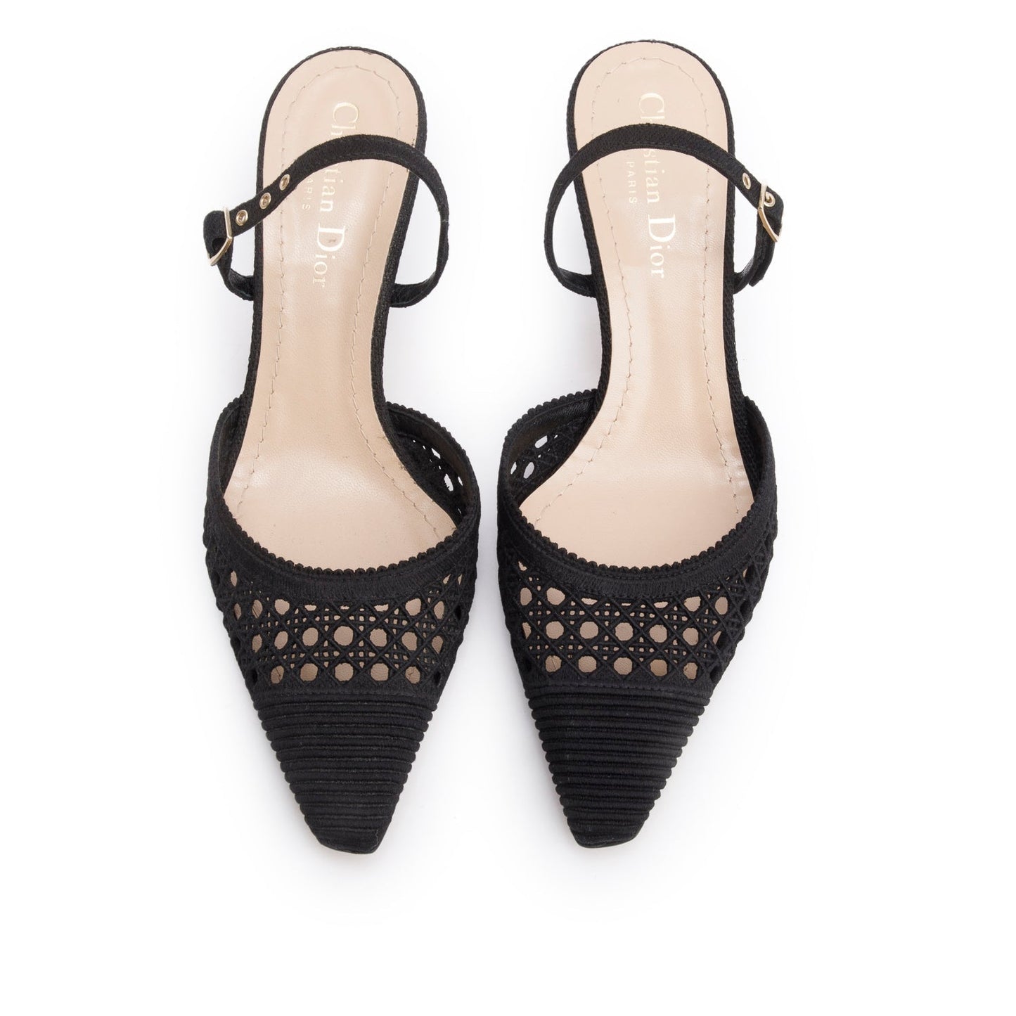 Christian Dior Black Mesh Fabric Capture Slingback Pumps, Size 37