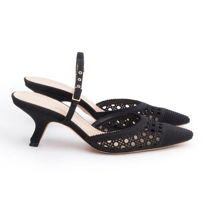 Christian Dior Black Mesh Fabric Capture Slingback Pumps, Size 37