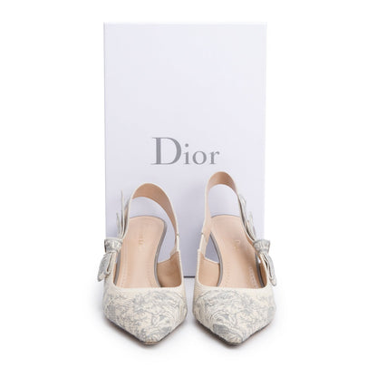 Christian Dior Grey Technical Fabric Toile De Jouy Embroidery J'Adior Slingback Pumps, Size 39