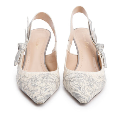 Christian Dior Grey Technical Fabric Toile De Jouy Embroidery J'Adior Slingback Pumps, Size 39