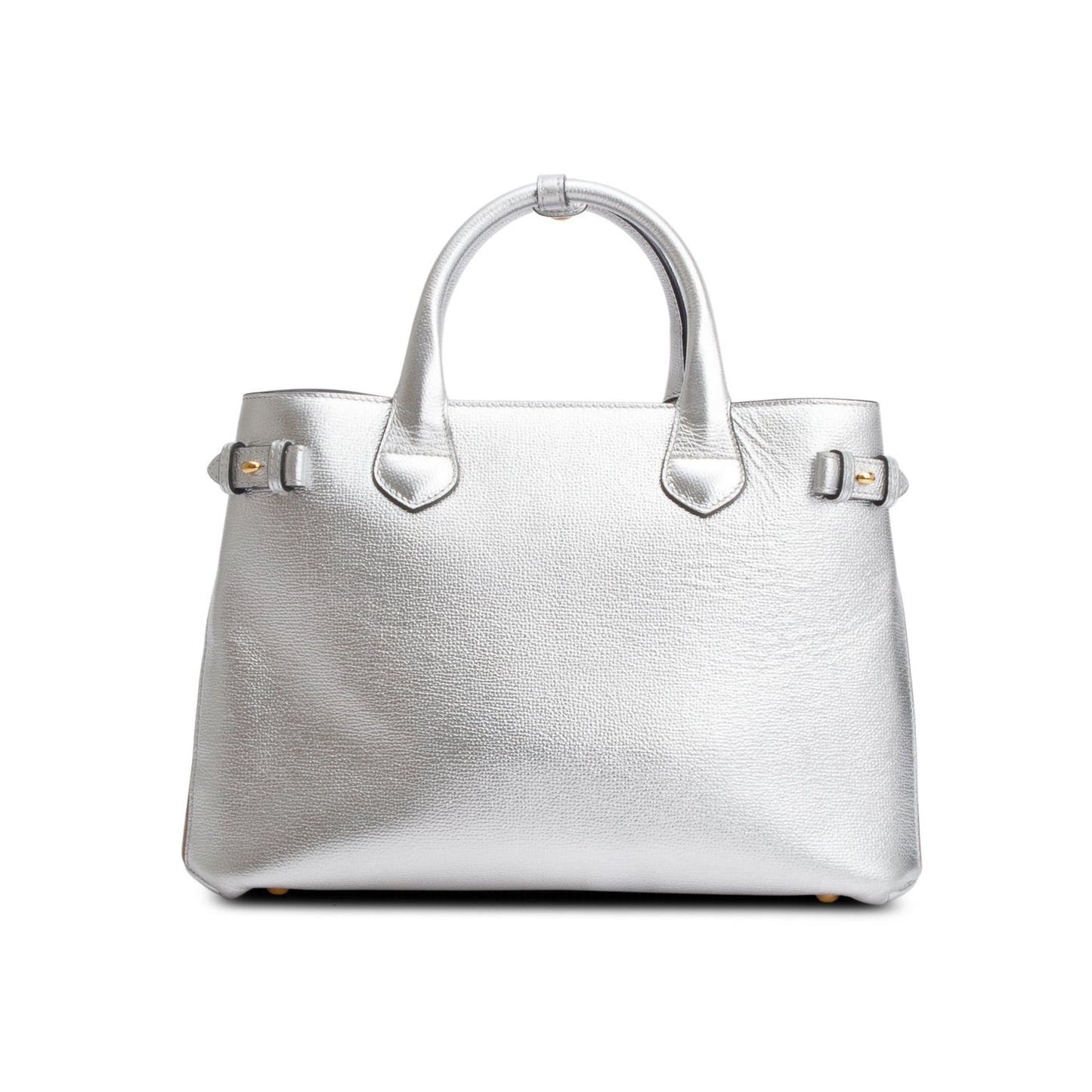 Burberry Metallic Silver Calfskin Leather House Check Medium Banner Tote