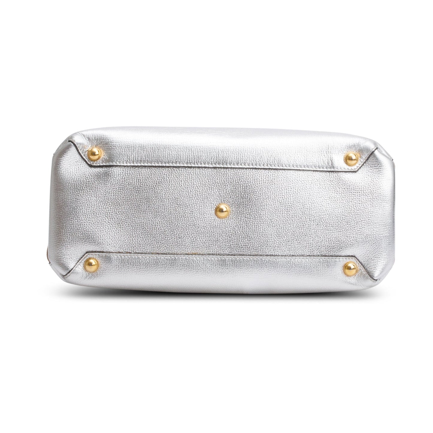 Burberry Metallic Silver Calfskin Leather House Check Medium Banner Tote