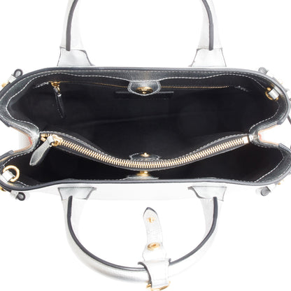 Burberry Metallic Silver Calfskin Leather House Check Medium Banner Tote