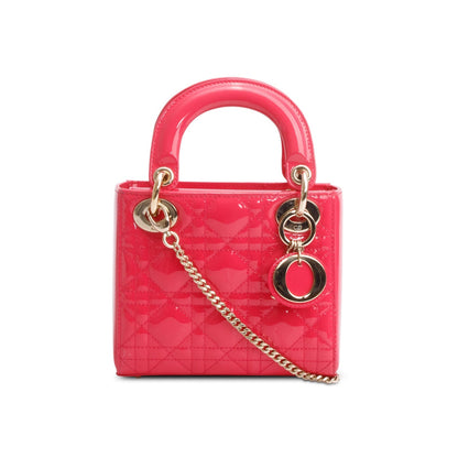 Christian Dior Pink Cannage Patent Leather Mini Lady Dior Bag