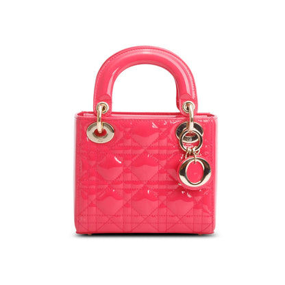 Christian Dior Pink Cannage Patent Leather Mini Lady Dior Bag