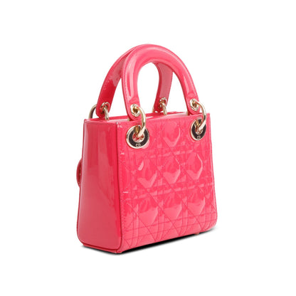Christian Dior Pink Cannage Patent Leather Mini Lady Dior Bag