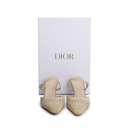 Christian Dior Beige/Gold Cannage Fabric Capture Slingback Pumps, Size 37